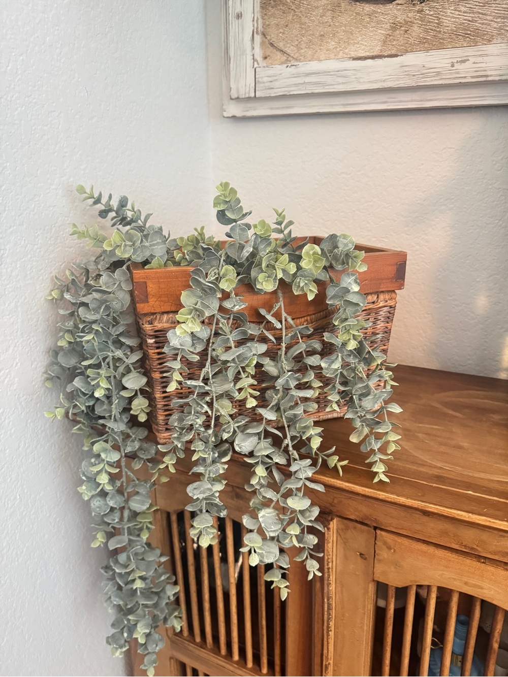 Rustic Woven Basket with Wooden Frame 11"x9"x7.5" Vintage Charm for Home - Picture 2 of 14